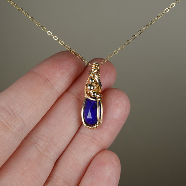 Lapis Lazuli Pendant Wire-Wrapped in 14k Goldfilled Wire