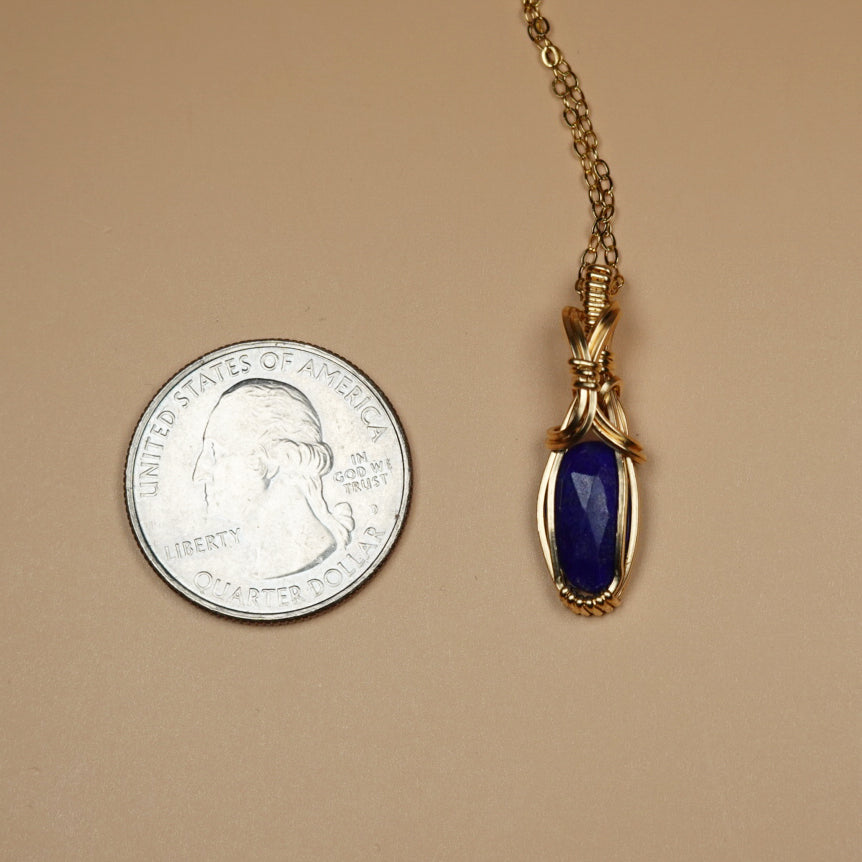 Rosecut Lapis Lazuli Pendant Wire-Wrapped in 14k Goldfilled Wire