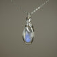 Blue Rainbow Moonstone Pendant Wire-Wrapped in Sterling Silver Wire