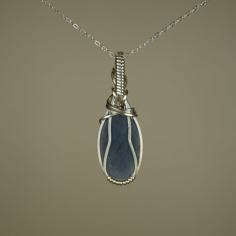 Blue Sapphire Pendant Wire-Wrapped in Sterling Silver