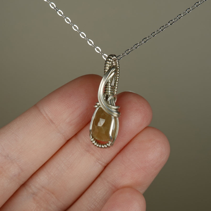 Sterling Silver Wire-Wrapped Rosecut Yellow Fancy Sapphire Pendant