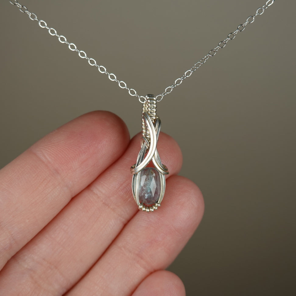 Teal Kyanite Pendant Wire-Wrapped in Sterling Silver