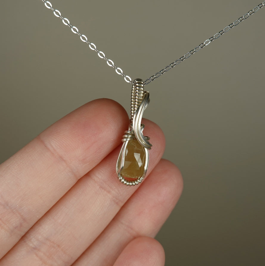 Sterling Silver Wire-Wrapped Rosecut Yellow Fancy Sapphire Pendant