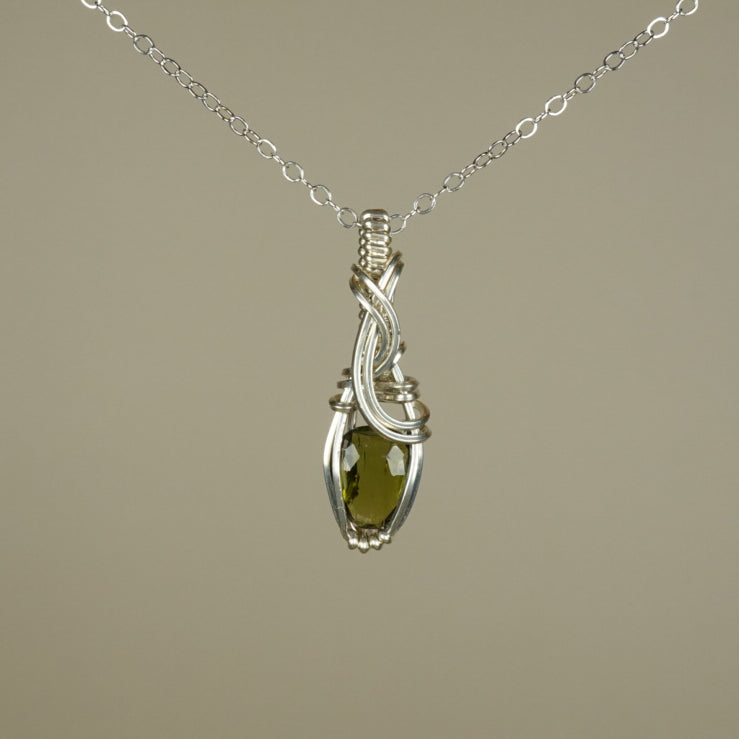 Green Tourmaline Pendant Wire-Wrapped in Sterling Silver