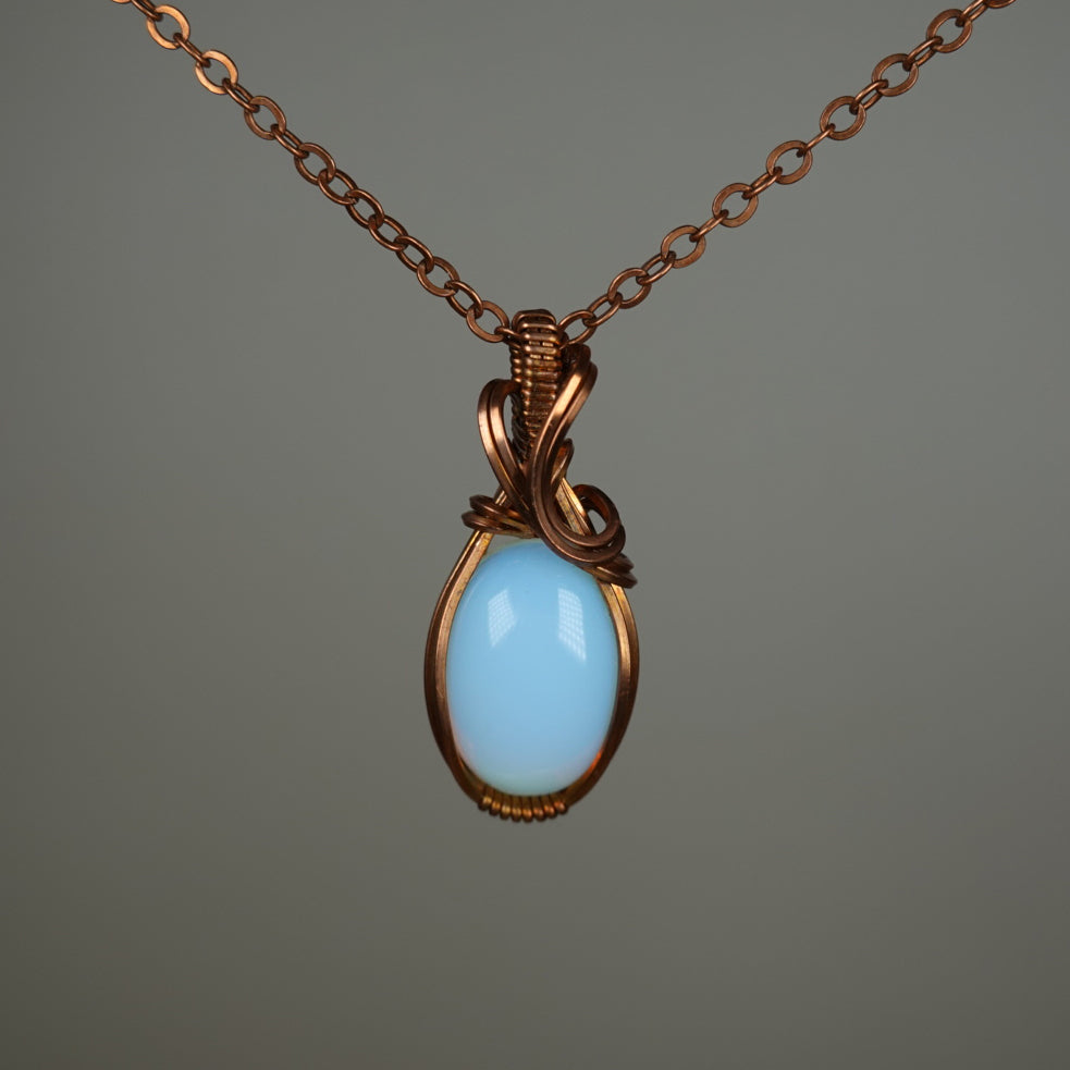 Opalite Glass Pendant Wire-Wrapped in Copper