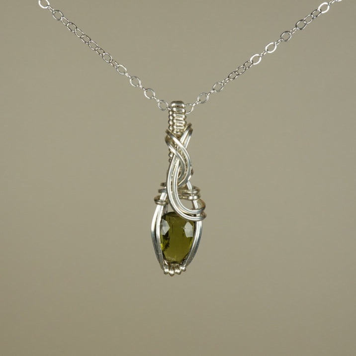 Green Tourmaline Pendant Wire-Wrapped in Sterling Silver