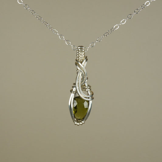 Green Tourmaline Pendant Wire-Wrapped in Sterling Silver