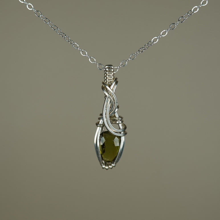 Green Tourmaline Pendant Wire-Wrapped in Sterling Silver