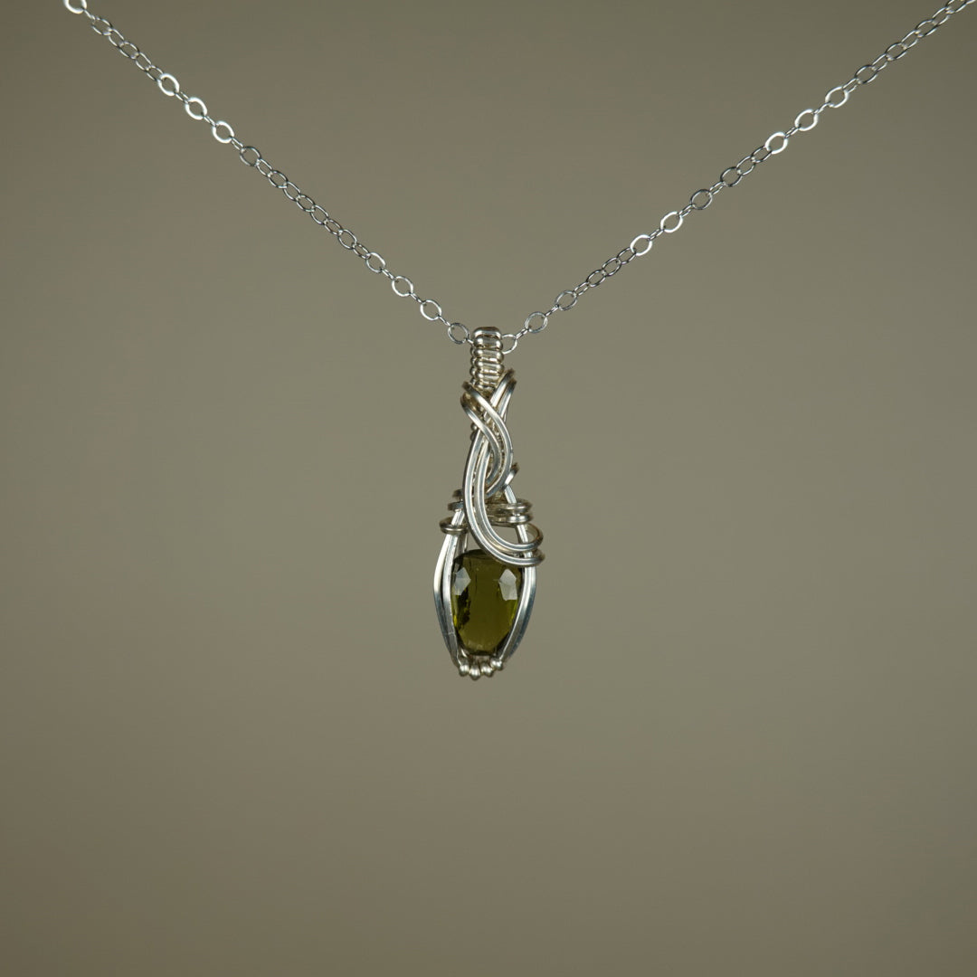 Green Tourmaline Pendant Wire-Wrapped in Sterling Silver