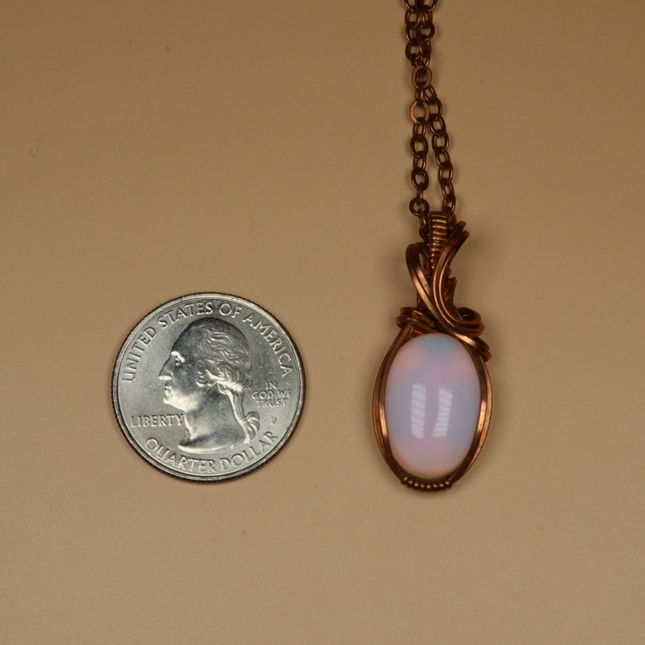 Opalite Glass Pendant Wire-Wrapped in Copper