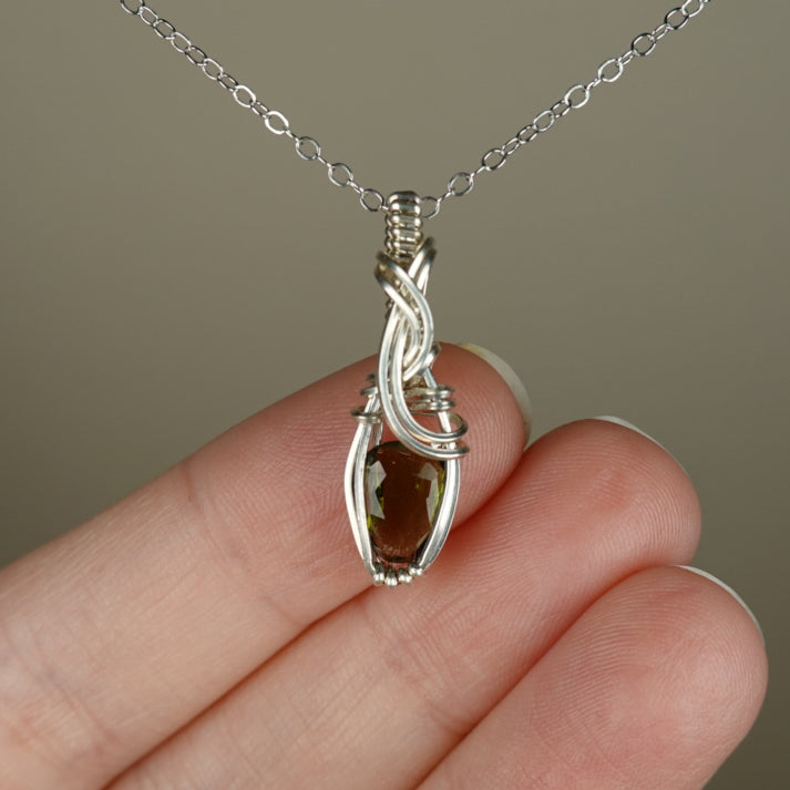 Green Tourmaline Pendant Wire-Wrapped in Sterling Silver