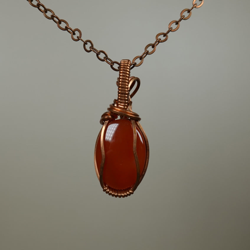 Carnelian Pendant Wire-Wrapped in Copper