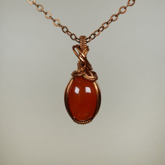 Carnelian Pendant Wire-Wrapped in Copper