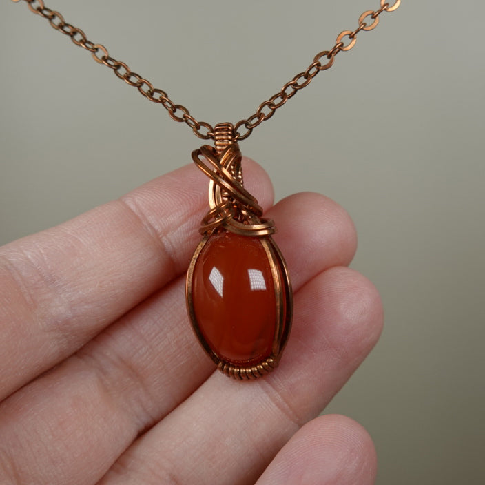 Carnelian Pendant Wire-Wrapped in Copper