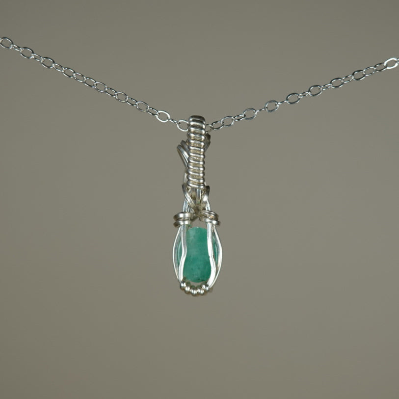 Natural Emerald Pendant Wire-Wrapped in Sterling Silver