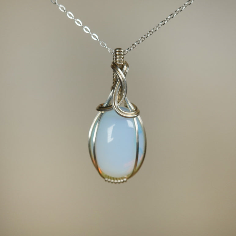 Opalite Pendant Wire-Wrapped in Sterling Silver