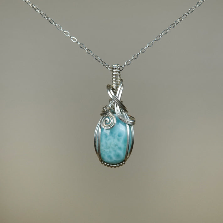 Larimar Pendante Wire-Wrapped in Sterling Silver