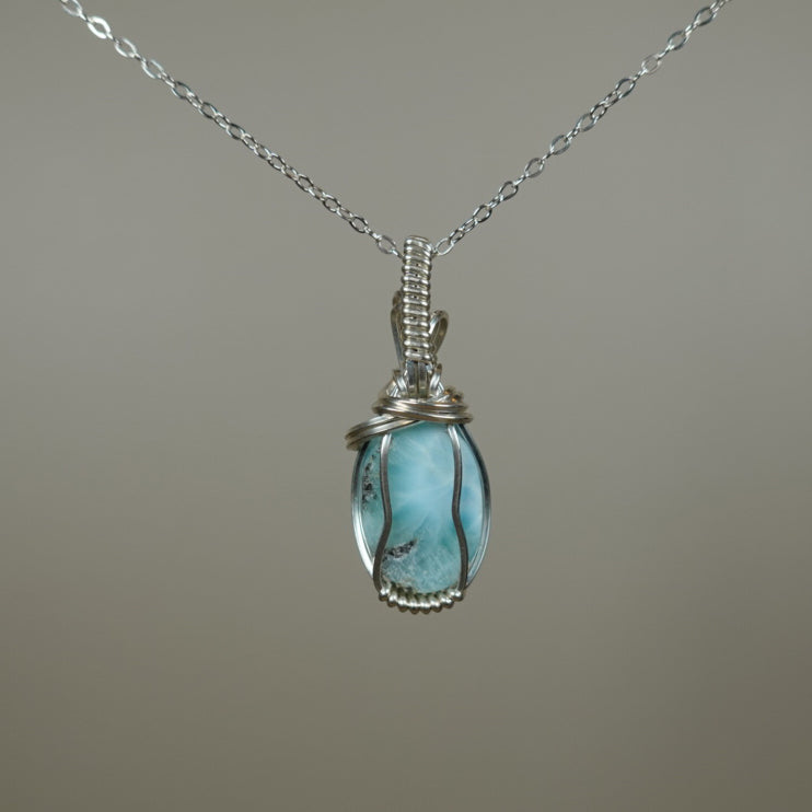 Larimar Pendante Wire-Wrapped in Sterling Silver