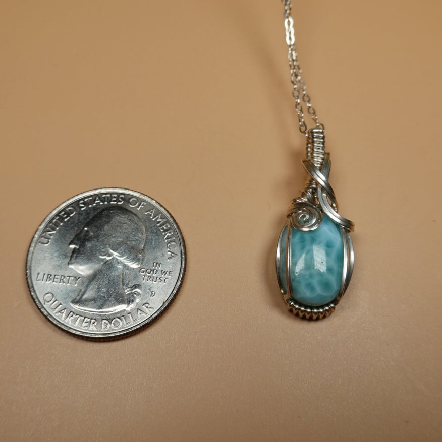 Larimar Pendante Wire-Wrapped in Sterling Silver