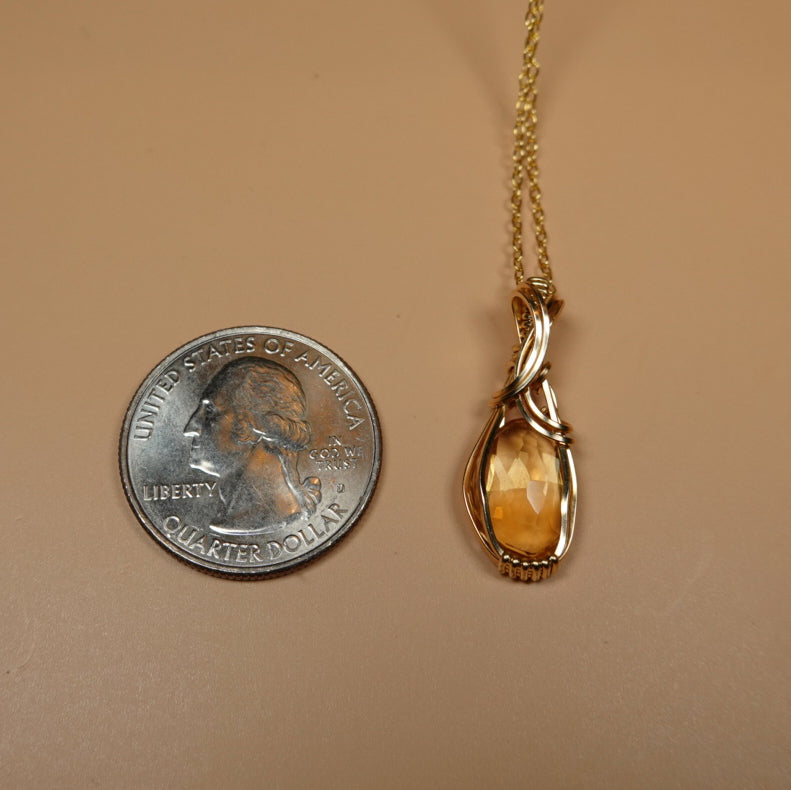 Citrine Pendante Wire-Wrapped in 14k Goldfill