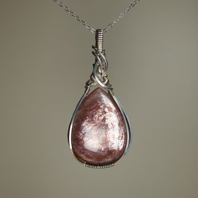 Gem Lepidolite Pendant Wire-Wrapped in Sterling Silver