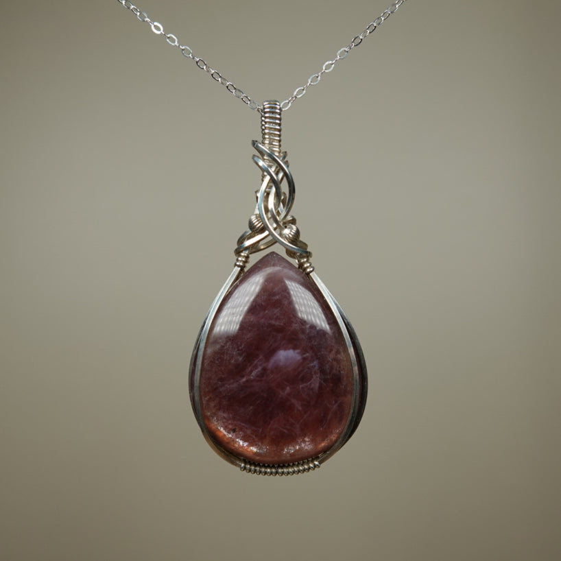 Gem Lepidolite Pendant Wire-Wrapped in Sterling Silver