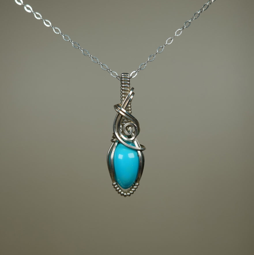 Sterling Silver Wire-Wrapped Sleeping Beauty Blue Turquoise Pendant