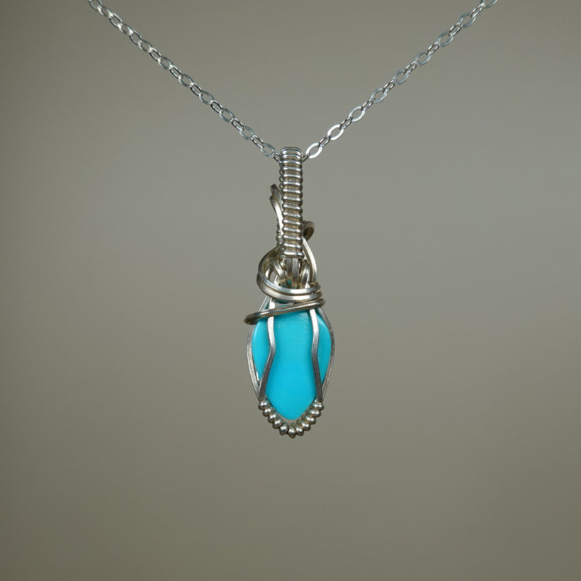 Sterling Silver Wire-Wrapped Sleeping Beauty Blue Turquoise Pendant