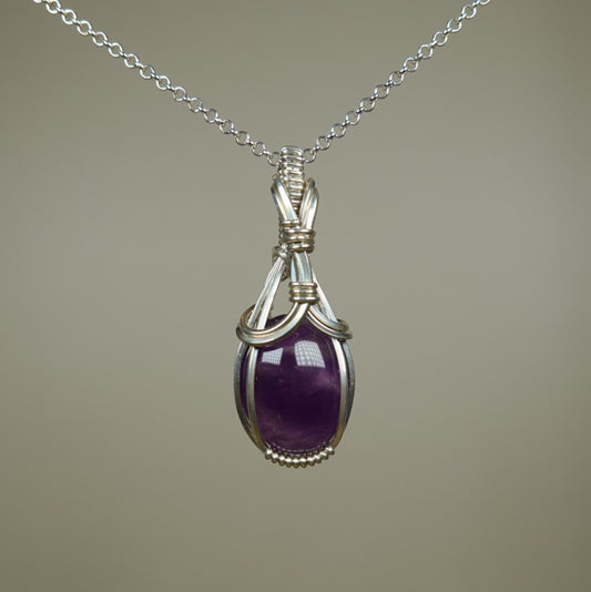 Amethyst Pendant Wire-Wrapped in Sterling Silver