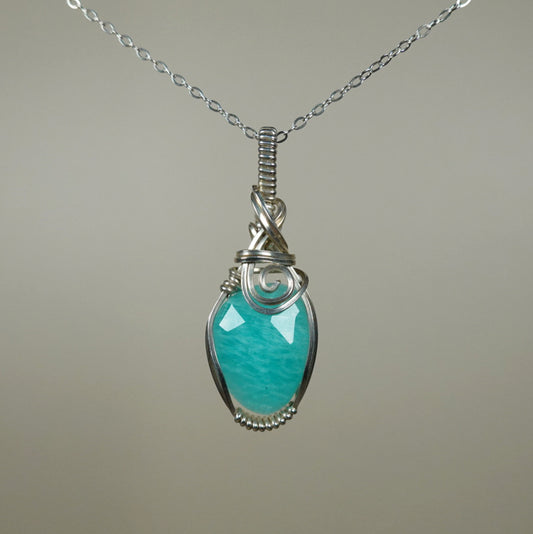 Wire-Wrapped Rosecut Amazonite Pendant in Sterling Silver