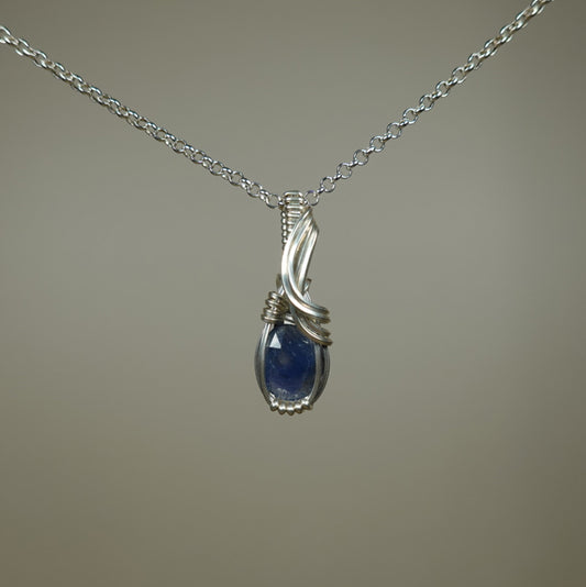 Wire-Wrapped Rosecut Blue Sapphire Pendant in Sterling Silver