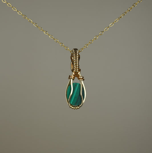 Malachite Pendant Wire-Wrapped in 14k Goldfilled Wire