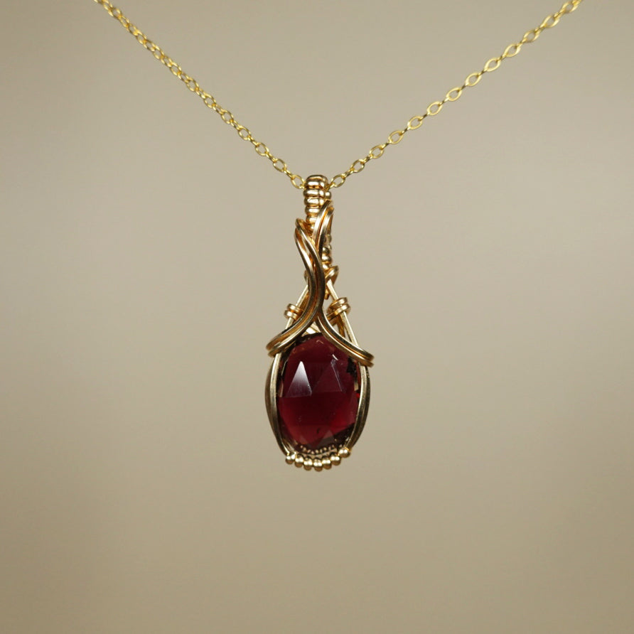 Garnet Pendant Wire-Wrapped in 14k Goldfill