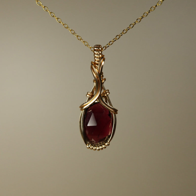 Garnet Pendant Wire-Wrapped in 14k Goldfill