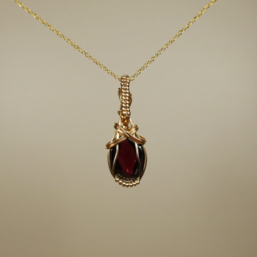 Garnet Pendant Wire-Wrapped in 14k Goldfill