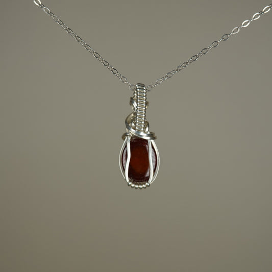 Hessonite Garnet Pendant Wire-Wrapped in Sterling Silver