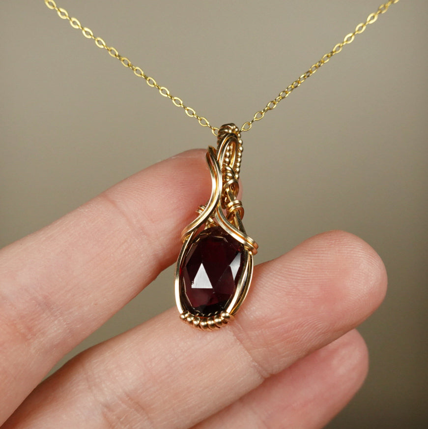 Garnet Pendant Wire-Wrapped in 14k Goldfill