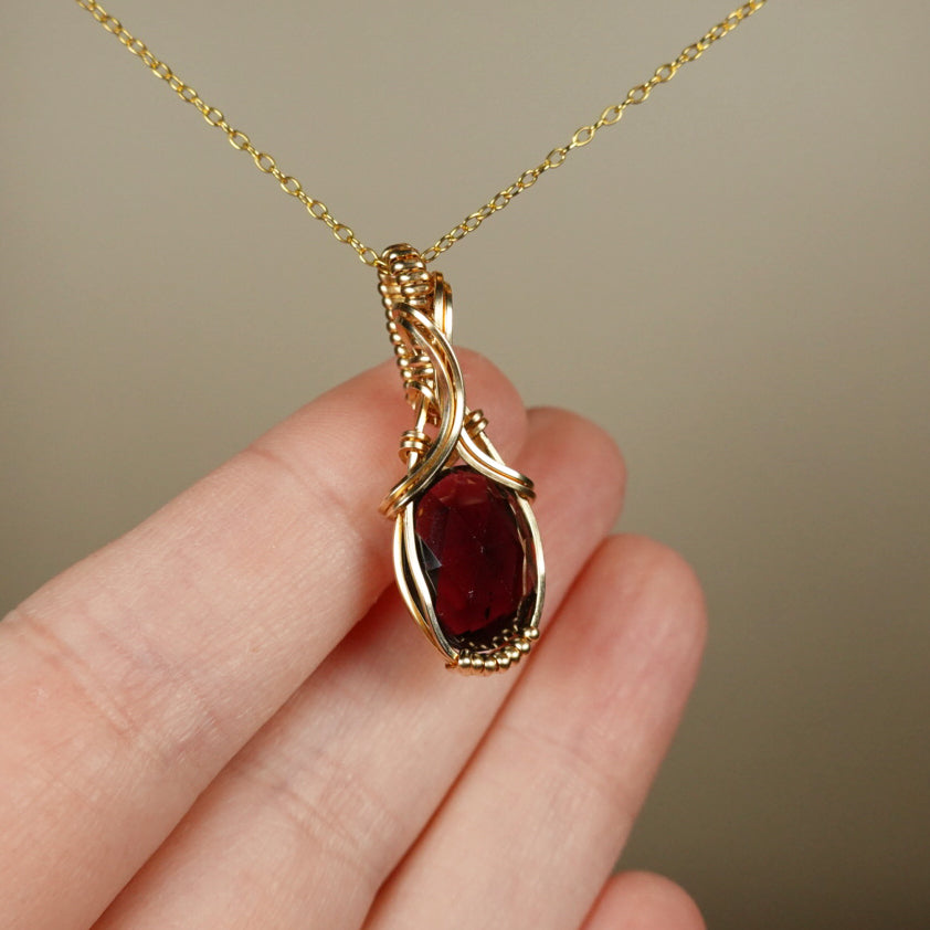 Garnet Pendant Wire-Wrapped in 14k Goldfill