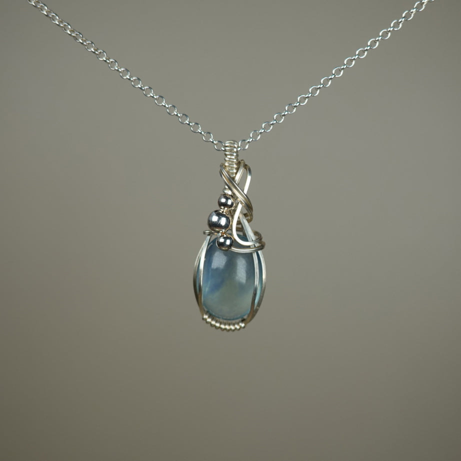 Blue Fluorite Pendant Wire-Wrapped in Sterling Silver