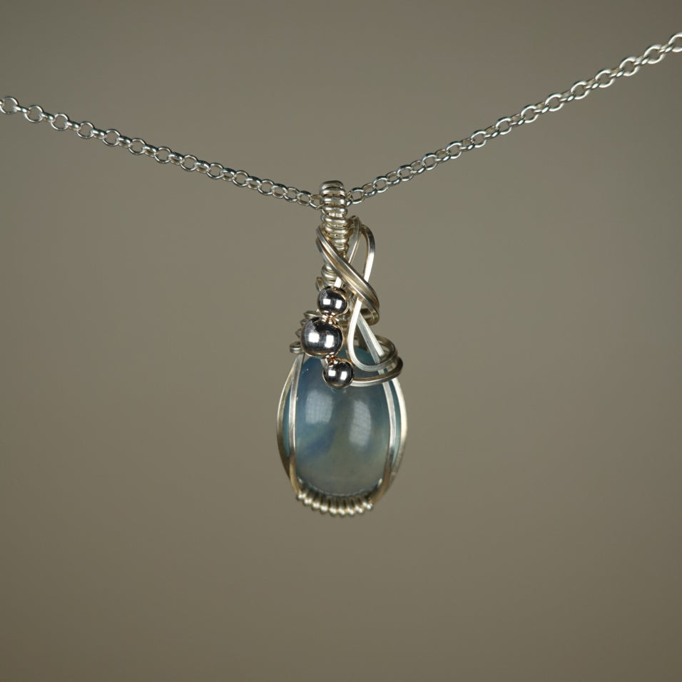 Blue Fluorite Pendant Wire-Wrapped in Sterling Silver