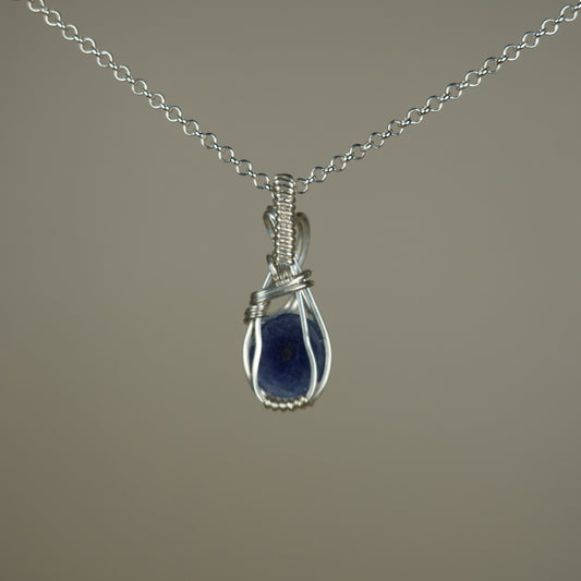 Blue Sapphire Pendant Wire-Wrapped in Sterling Silver