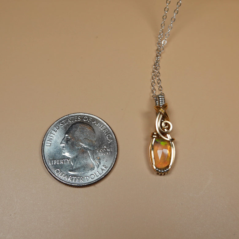 Ethiopian Opal Pendant Wire-Wrapped in Sterling Silver and 14k Goldfill