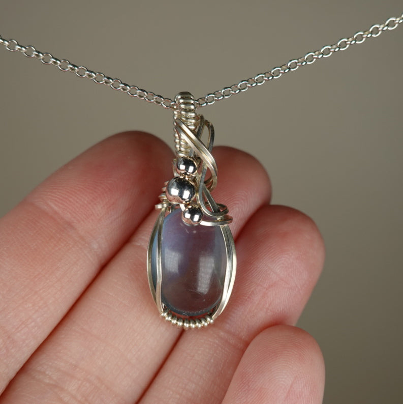 Blue Fluorite Pendant Wire-Wrapped in Sterling Silver