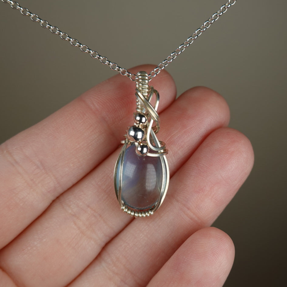 Blue Fluorite Pendant Wire-Wrapped in Sterling Silver