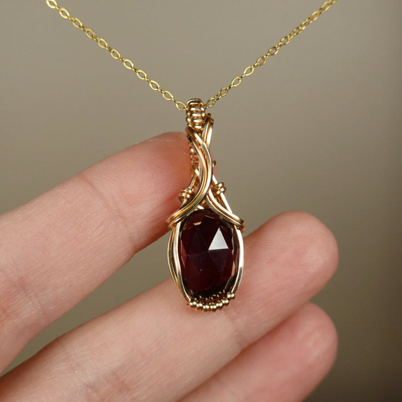 Garnet Pendant Wire-Wrapped in 14k Goldfill